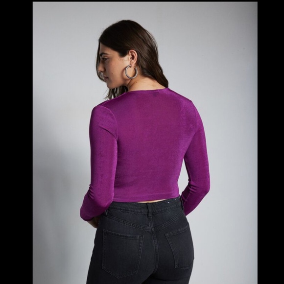 DYNAMITE | Pink/ Purple Long Sleeve Deep V Neck (size XS) - Picture 3 of 5